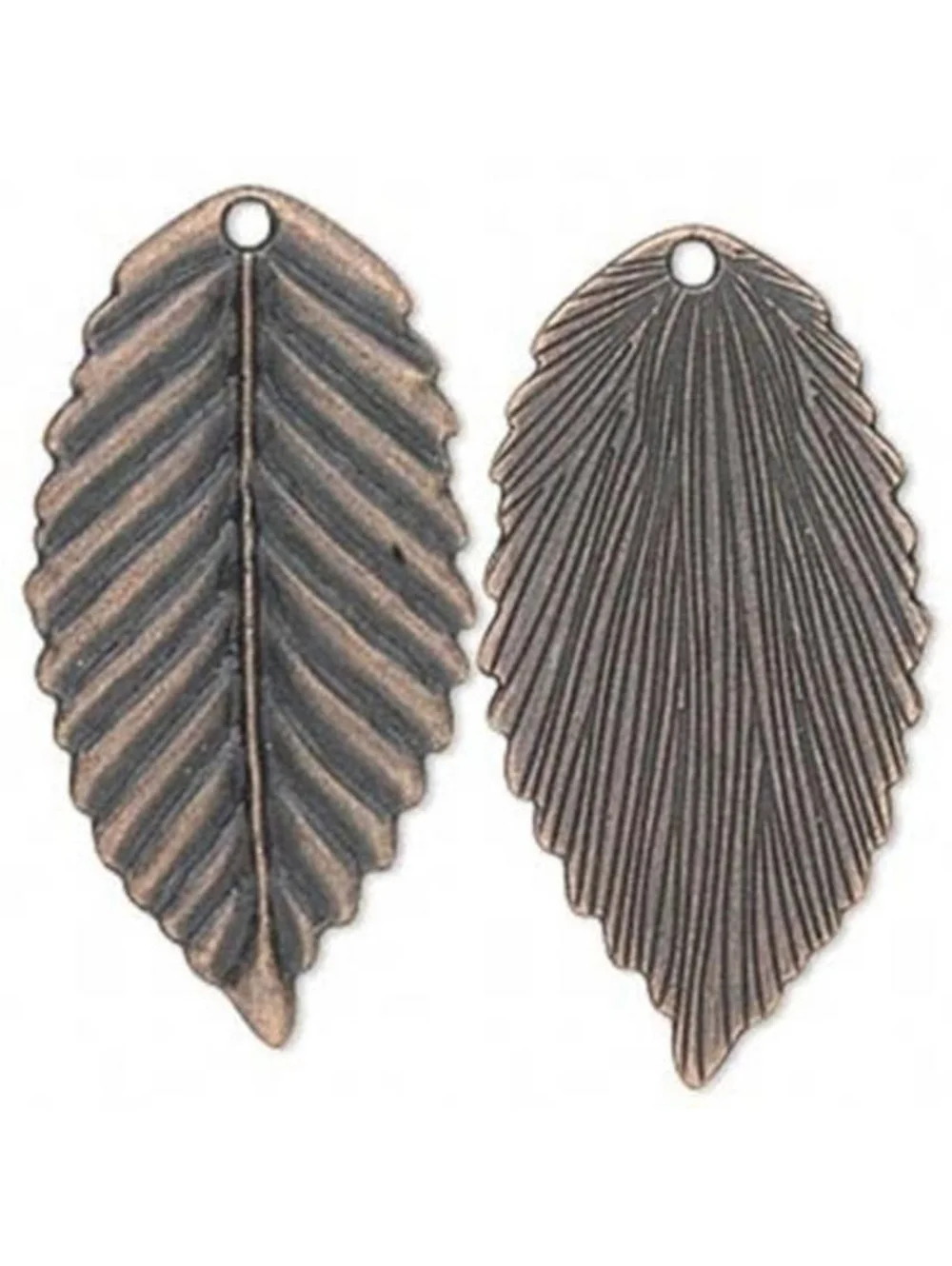 Antiqued Copper Pewter 48mm Long x 24mm Wide Carved Birch Leaf Focal Pendant